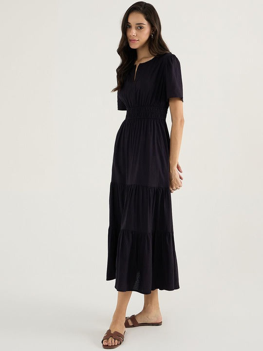 Aurelia Classic Black Tiered Flare Midi Dress