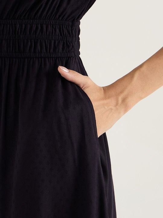 Aurelia Classic Black Tiered Flare Midi Dress