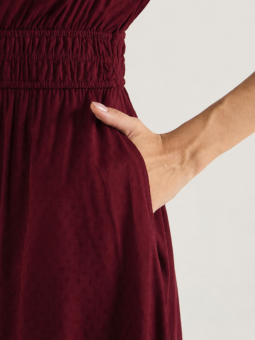 Aurelia Wine Burgundy Tiered Flare Midi Dress