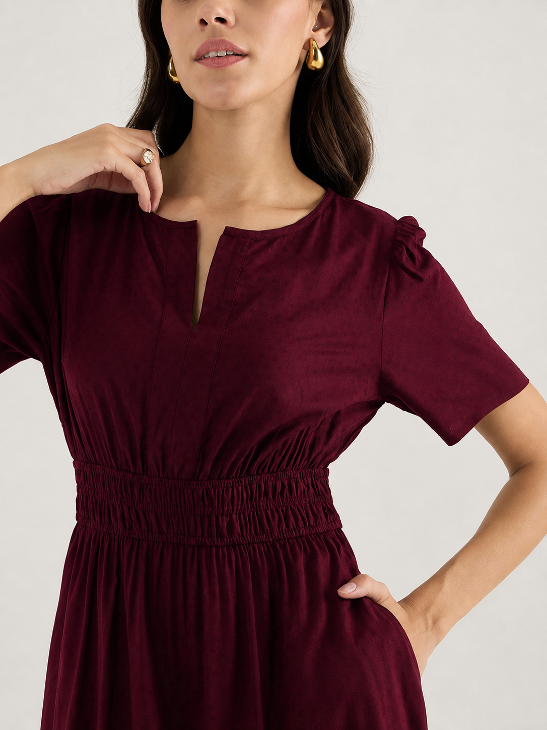 Aurelia Wine Burgundy Tiered Flare Midi Dress