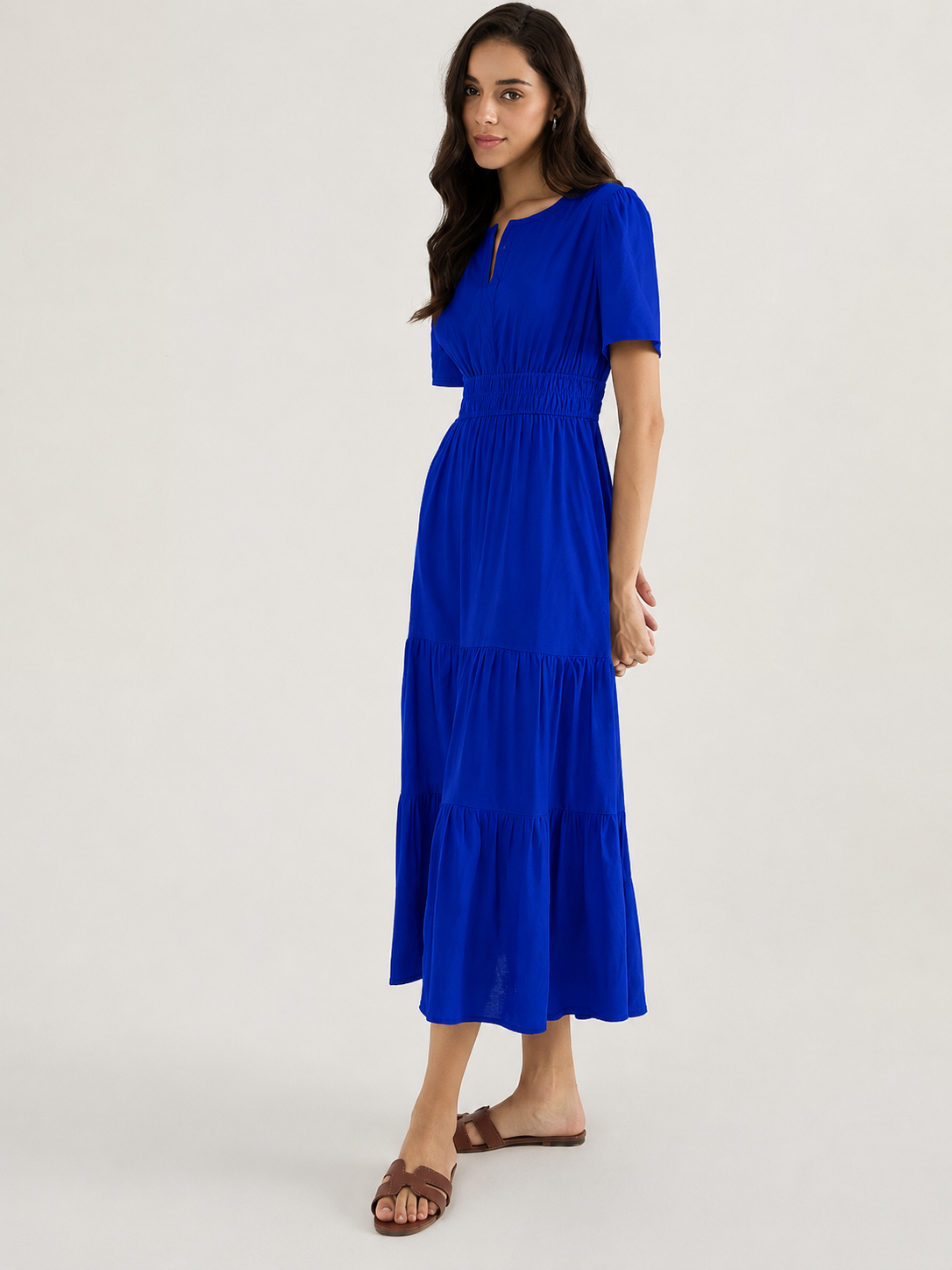 Aurelia Royal Blue Tiered Flare Midi Dress