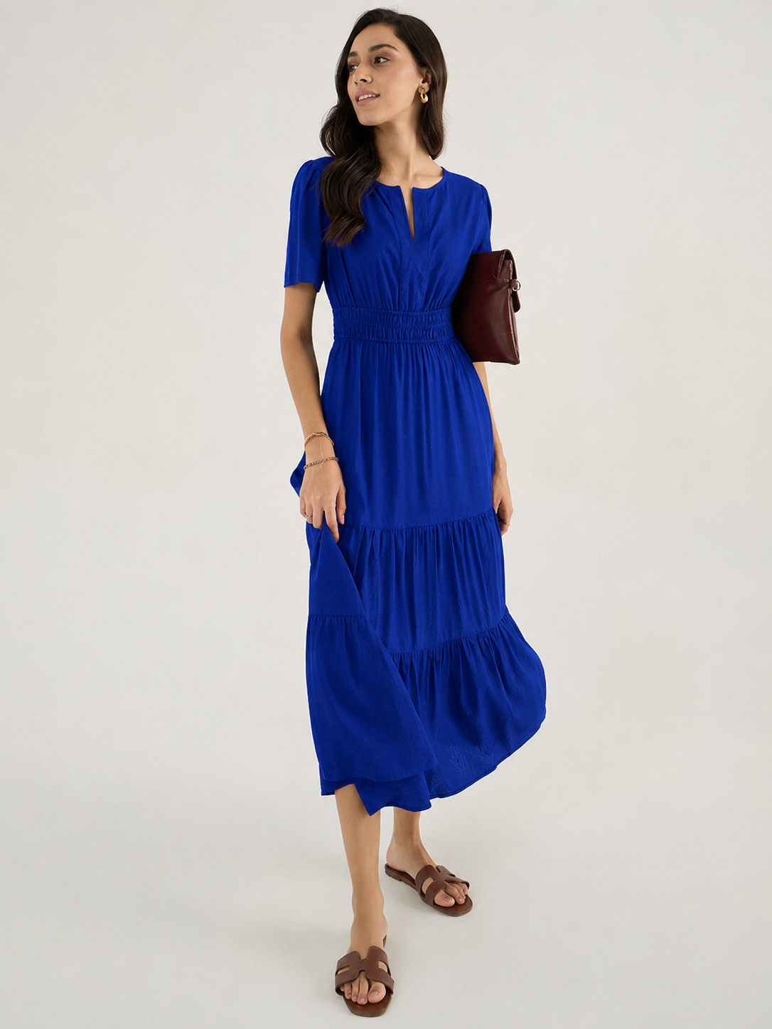 Aurelia Royal Blue Tiered Flare Midi Dress
