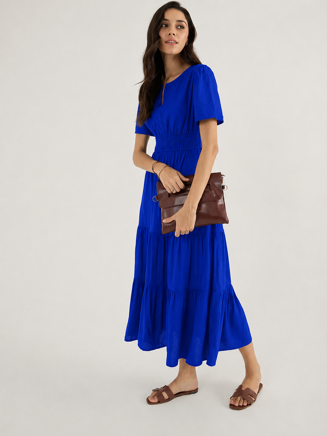 Aurelia Royal Blue Tiered Flare Midi Dress