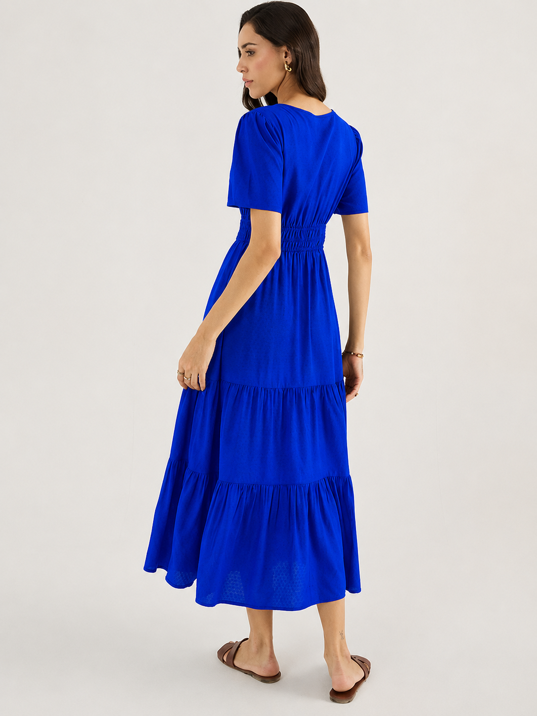 Aurelia Royal Blue Tiered Flare Midi Dress