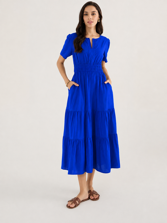 Aurelia Royal Blue Tiered Flare Midi Dress