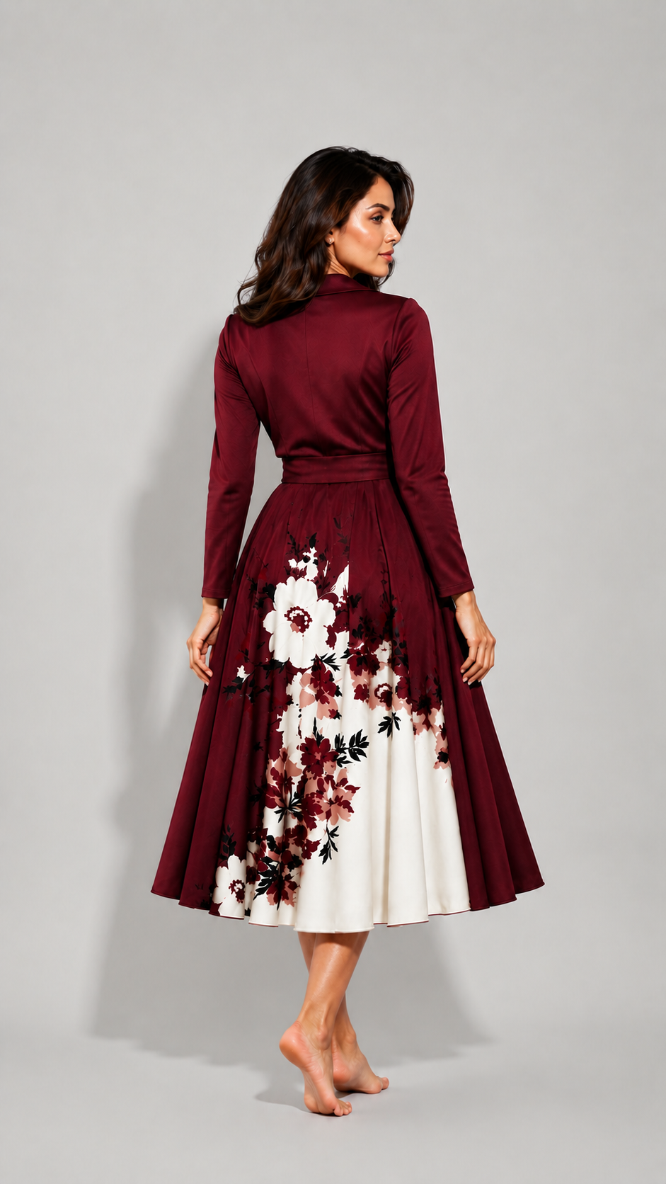 Elara Elegant 2-Piece Women’s Maroon Cardigan Jacket & Floral Suspender Dress Set