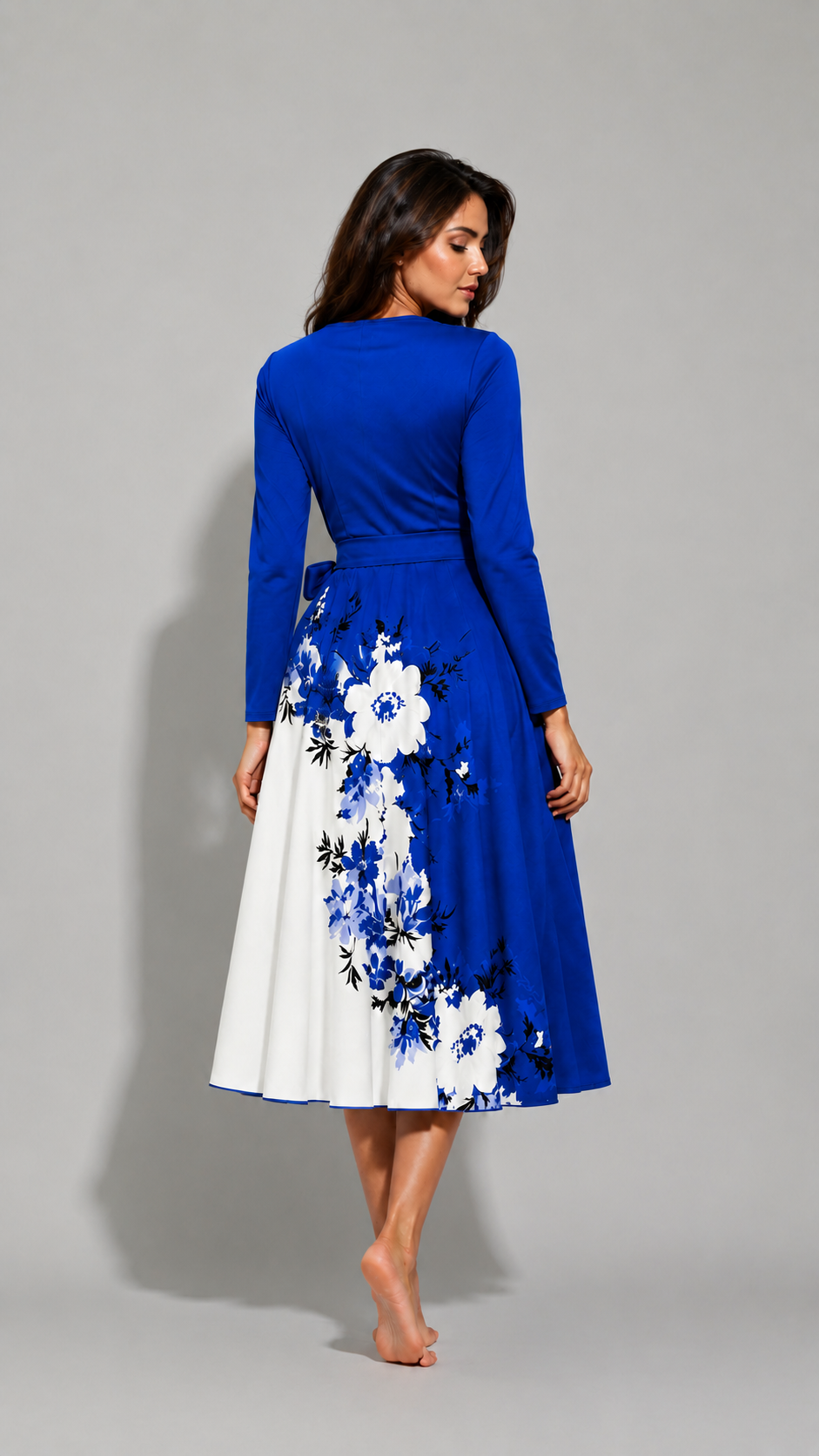 Elara Elegant 2-Piece Women’s Royal Blue Cardigan Jacket & Floral Suspender Dress Set