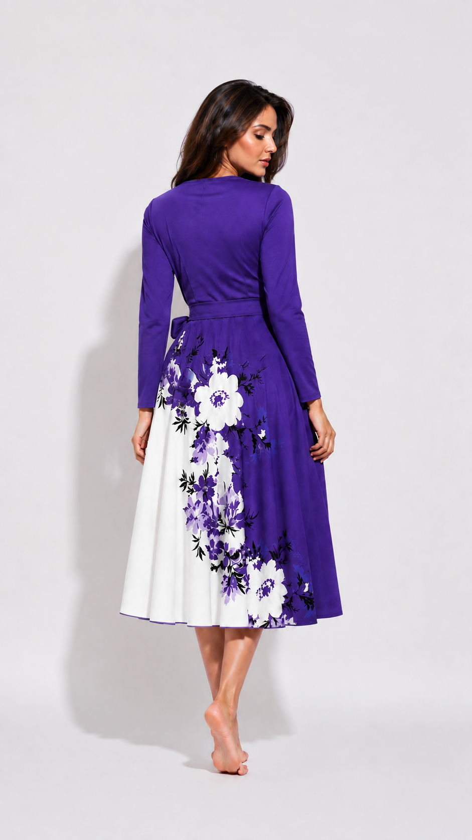 Elara Elegant 2-Piece Women’s Royal Purple Cardigan Jacket & Floral Suspender Dress Set