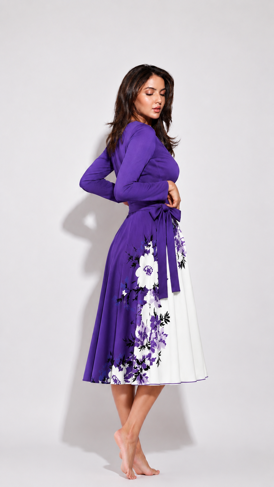 Elara Elegant 2-Piece Women’s Royal Purple Cardigan Jacket & Floral Suspender Dress Set