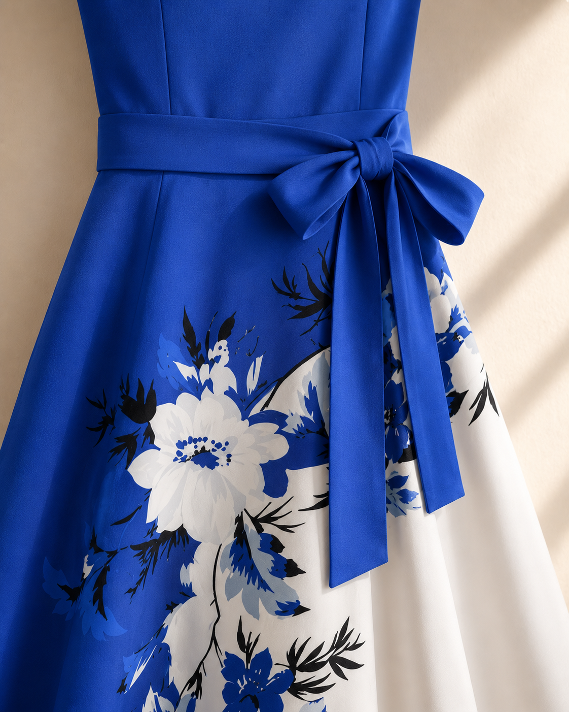 Elara Elegant 2-Piece Women’s Royal Blue Cardigan Jacket & Floral Suspender Dress Set