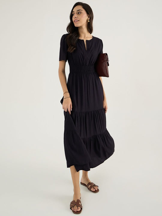 Aurelia Classic Black Tiered Flare Midi Dress