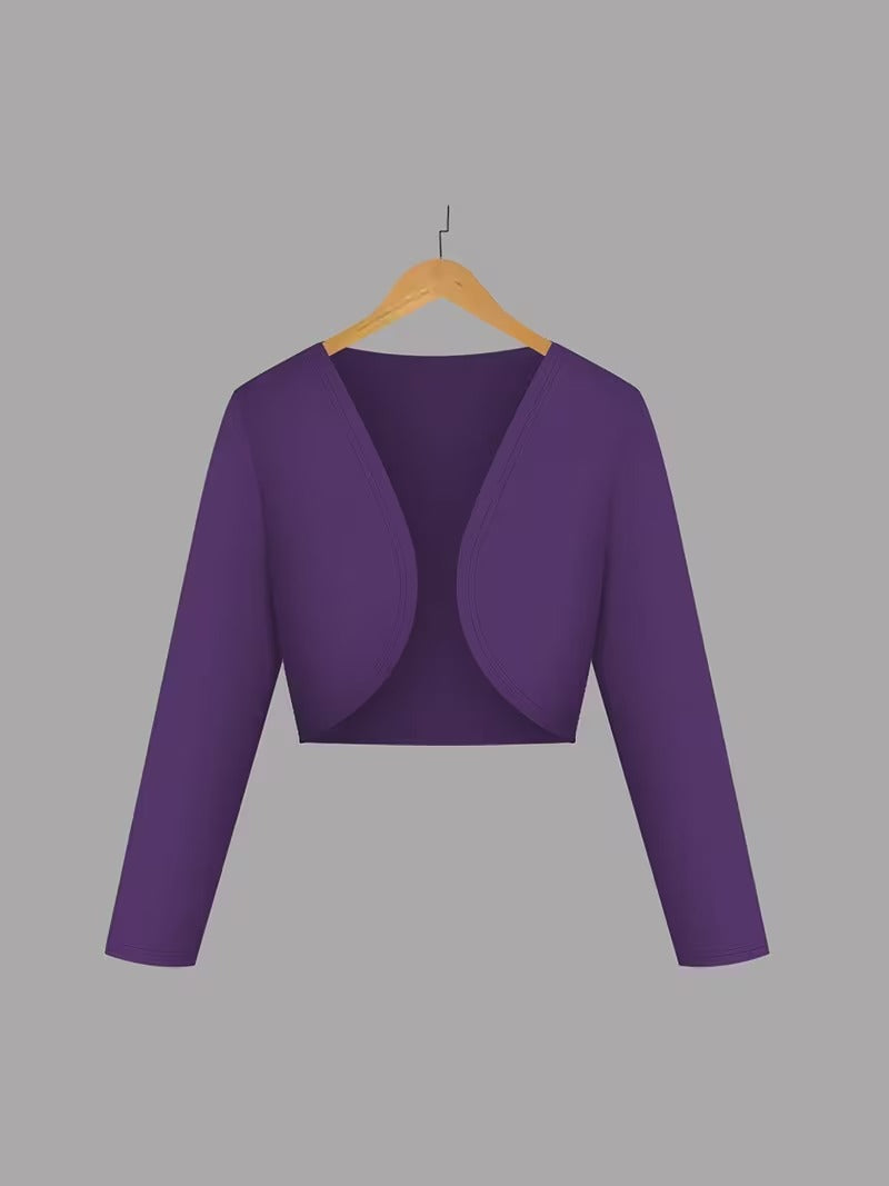 Elara Elegant 2-Piece Women’s Royal Purple Cardigan Jacket & Floral Suspender Dress Set