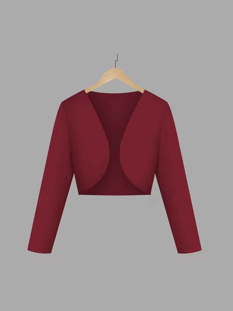 Elara Elegant 2-Piece Women’s Maroon Cardigan Jacket & Floral Suspender Dress Set