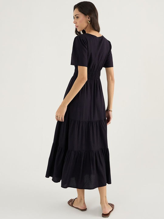 Aurelia Classic Black Tiered Flare Midi Dress